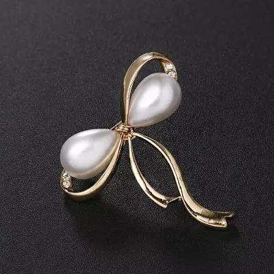 Ribbon Bow White Pearl Hijab Pin/Brooch